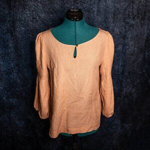 CLEARANCE J.Crew 100% Silk Textured Blouse | Tan Keyhole Long Sleeve | Size 10